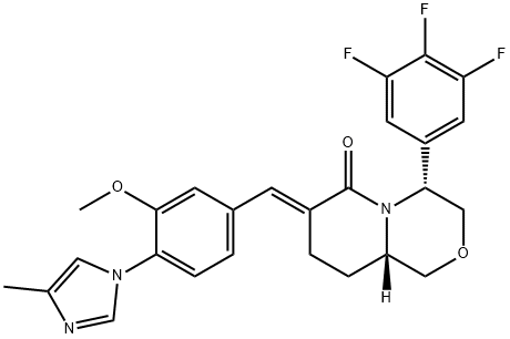 (E)-(4R,9aS)-7-[3-Methoxy-4-(4-methyl-1H-imidazol-1-yl)benzylidene]-4-(3,4,5-trifluorophenyl)hexahydropyrido[2,1-c][1,4]oxazin-6-one Struktur