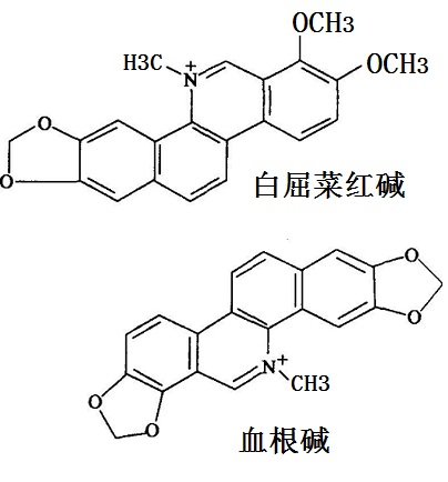 白屈菜紅堿和血根堿的化學(xué)結(jié)構(gòu)式