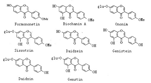異黃酮類及其苷的化學(xué)結(jié)構(gòu)式