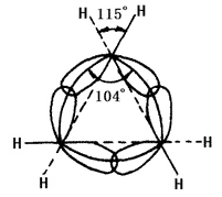 is a schematic representation of sp3 hybridization orbital overlap in cyclopropane.