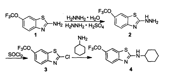 2-氯-6-三氟甲氧基苯并噻唑的合成路線