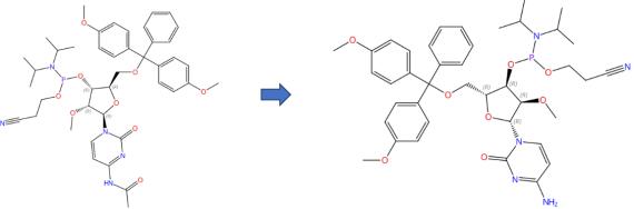 N-乙酰基-5'-O-(4,4-二甲氧基三苯甲基)-2'-O-甲基胞苷-3'-(2-氰基乙基-N,N-二異丙基)亞磷酰胺的水解反應(yīng)