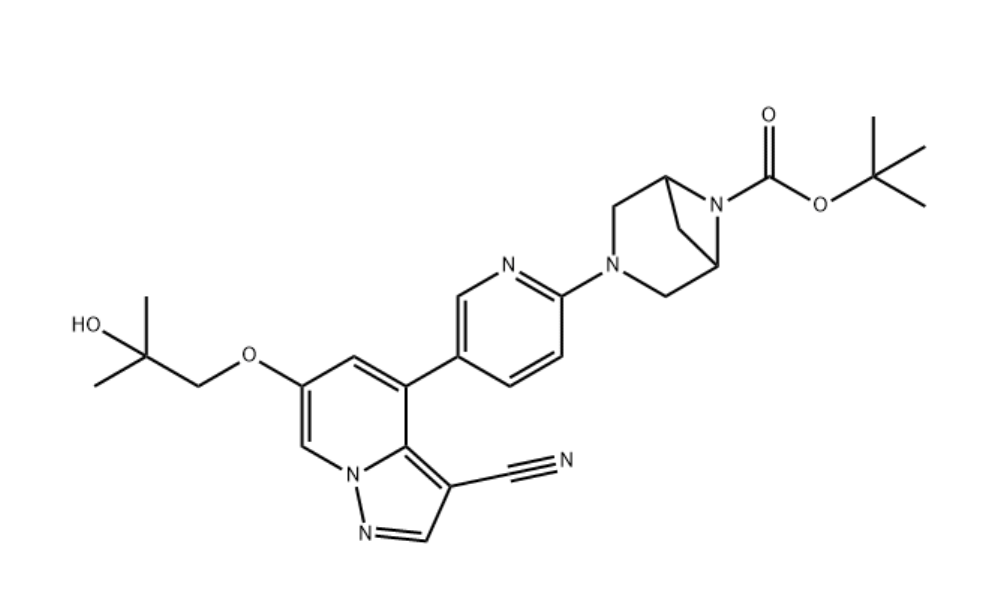 3,6-Diazabicyclo[3.1.1]heptane-6-carboxylic acid, 3-[5-[3-cyano-6-(2-hydroxy-2-methylpropoxy)pyrazolo[1,5-a]pyridin-4-yl]-2-pyridinyl]-, 1,1-dimethylethyl ester