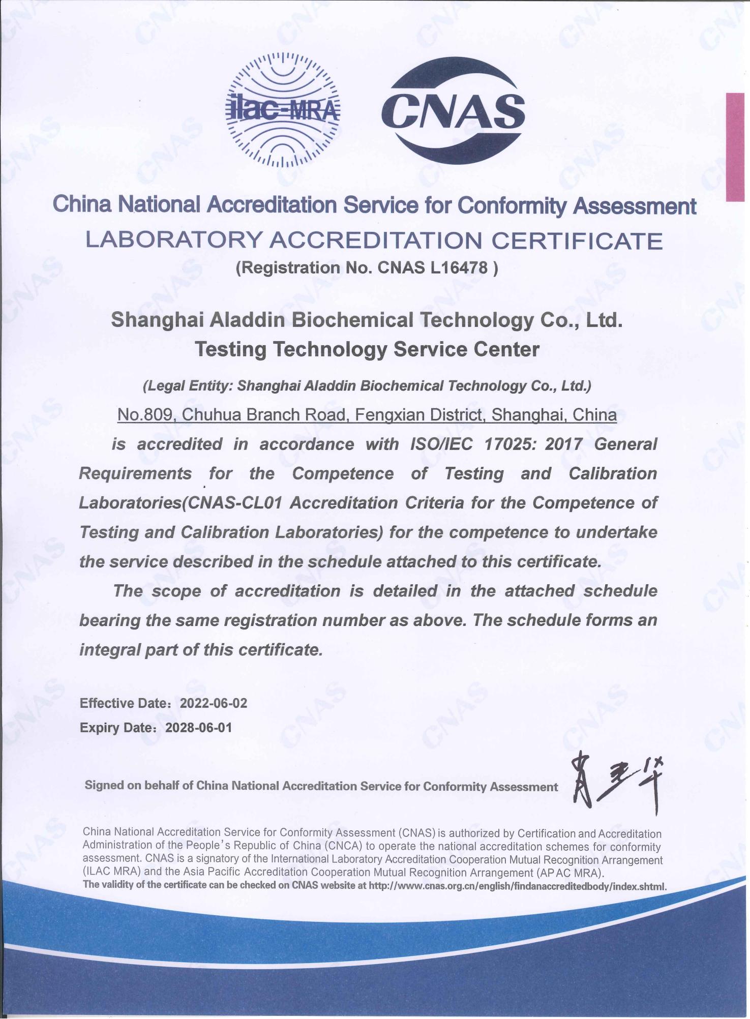 Certificate of accreditation