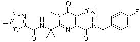 CAS # 871038-72-1, Raltegravir potassium, N-[(4-Fluorophenyl)methyl]-1,6-dihydro-5-hydroxy-1-methyl-2-[1-methyl-1-[[(5-methyl-1,3,4-oxadiazol-2-yl)carbonyl]amino]ethyl]-6-oxo-4-pyrimidinecarboxamide potassium salt, MK 0518