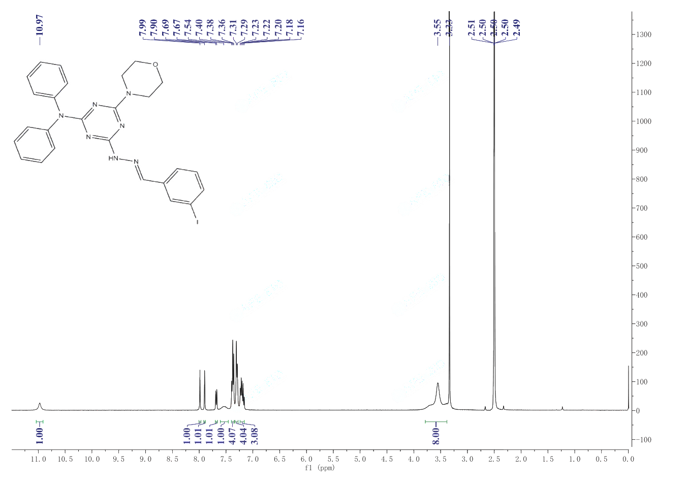 3-Iodobenzaldehyde[4-(diphenylamino)-6-(4-morpholinyl)-1,3,5-triazin-2-yl]hydrazone(351986-85-1) <sup>1</sup>H NMR