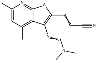 N'-[2-(2-CYANOVINYL)-4,6-DIMETHYLTHIENO[2,3-B]PYRIDIN-3-YL]-N,N-DIMETHYLIMINOFORMAMIDE Struktur