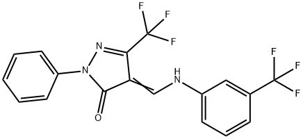 2-PHENYL-5-(TRIFLUOROMETHYL)-4-([3-(TRIFLUOROMETHYL)ANILINO]METHYLENE)-2,4-DIHYDRO-3H-PYRAZOL-3-ONE Struktur