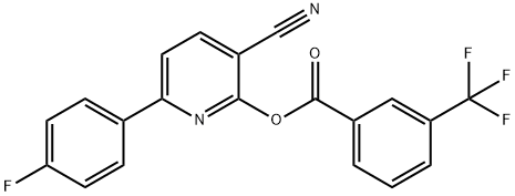 3-CYANO-6-(4-FLUOROPHENYL)-2-PYRIDINYL 3-(TRIFLUOROMETHYL)BENZENECARBOXYLATE Struktur