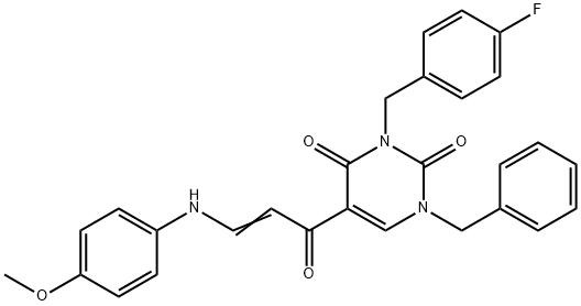 1-BENZYL-3-(4-FLUOROBENZYL)-5-[3-(4-METHOXYANILINO)ACRYLOYL]-2,4(1H,3H)-PYRIMIDINEDIONE Struktur