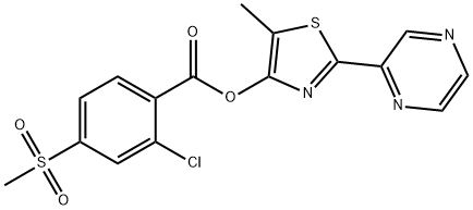 5-METHYL-2-(2-PYRAZINYL)-1,3-THIAZOL-4-YL 2-CHLORO-4-(METHYLSULFONYL)BENZENECARBOXYLATE Struktur