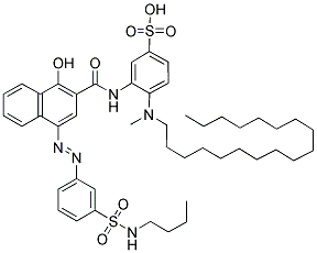 1-HYDROXY-4-(3-BUTYLAMINOSULFONYL)-PHENYLAZO-N-(2-METHYL-OCTADECYLAMINO-5-SULFO)-2-NAPHTHAMIDE Struktur