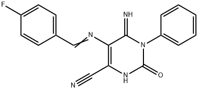 5-(1-AZA-2-(4-FLUOROPHENYL)VINYL)-4-IMINO-2-OXO-3-PHENYL-1H-1,3-DIAZINE-6-CARBONITRILE Struktur