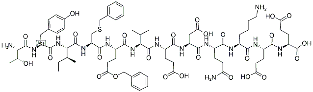 H-THR-TYR-ILE-CYS(BZL)-GLU(OBZL)-VAL-GLU-ASP-GLN-LYS-GLU-GLU-OH Struktur