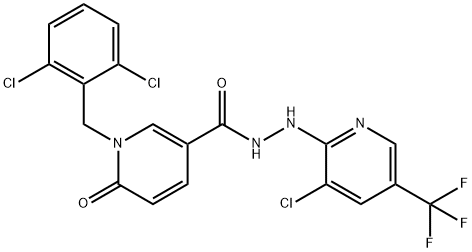 N'-[3-CHLORO-5-(TRIFLUOROMETHYL)-2-PYRIDINYL]-1-(2,6-DICHLOROBENZYL)-6-OXO-1,6-DIHYDRO-3-PYRIDINECARBOHYDRAZIDE Struktur