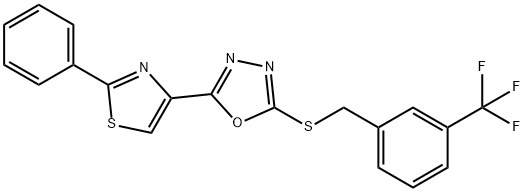 2-(2-PHENYL-1,3-THIAZOL-4-YL)-5-([3-(TRIFLUOROMETHYL)BENZYL]SULFANYL)-1,3,4-OXADIAZOLE Struktur