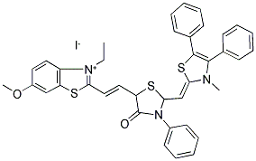 2-([3-PHENYL-4-OXO-5-(3-ETHYL-6-METHOXY-2-BENZOTHIAZOLYLIDENE)-ETHYLIDENE-2-THIAZOLINYLIDENE]-METHYL)-3-METHYL-4,5-DIPHENYL THIAZOLINIUM IODIDE Struktur