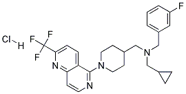 1-CYCLOPROPYL-N-(3-FLUOROBENZYL)-N-((1-[2-(TRIFLUOROMETHYL)-1,6-NAPHTHYRIDIN-5-YL]PIPERIDIN-4-YL)METHYL)METHANAMINE HYDROCHLORIDE Struktur