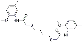 2-((4-((2-(2-Methoxy-5-methylanilino)-2-oxoethyl)sulfanyl)butyl)sulfanyl)-N-(2-methoxy-5-methylphenyl)acetamide Struktur