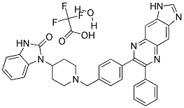 1,3-DIHYDRO-1-(1-((4-(6-PHENYL-1H-IMIDAZO[4,5-G]QUINOXALIN-7-YL)PHENYL)METHYL)-4-PIPERIDINYL)-2H-BENZIMIDAZOL-2-ONE TRIFLUOROACETATE SALT HYDRATE Struktur