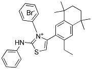 2-anilino-4-(3-ethyl-5,5,8,8-tetramethyl-5,6,7,8-tetrahydronaphthalen-2-yl)-3-phenyl-1,3-thiazol-3-ium bromide Struktur