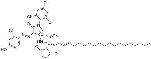 1-(2,4,6-TRICHLOROPHENYL)-3-[2-CHLORO-5-(1-OCTADECENYL-1-SUCCINIMIDO)ANILINO]-4-(2-CHLORO-4-HYDROXYPHENYL)AZO-2-PYRAZOLIN-5-ONE Struktur