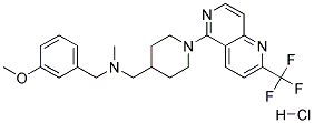 1-(3-METHOXYPHENYL)-N-METHYL-N-((1-[2-(TRIFLUOROMETHYL)-1,6-NAPHTHYRIDIN-5-YL]PIPERIDIN-4-YL)METHYL)METHANAMINE HYDROCHLORIDE Struktur