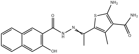 2-AMINO-5-(1-[(3-HYDROXY-NAPHTHALENE-2-CARBONYL)-HYDRAZONO]-ETHYL)-4-METHYL-THIOPHENE-3-CARBOXYLIC ACID AMIDE Struktur