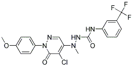 2-(5-Chloro-1-(4-methoxyphenyl)-6-oxo-1,6-dihydro-4-pyridazinyl)-2-methyl-N-(3-(trifluoromethyl)phenyl)-1-hydrazinecarboxamide Struktur