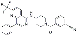 3-[(4-([8-PHENYL-2-(TRIFLUOROMETHYL)-1,6-NAPHTHYRIDIN-5-YL]AMINO)PIPERIDIN-1-YL)CARBONYL]BENZONITRILE Struktur