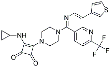 3-(CYCLOPROPYLAMINO)-4-(4-[8-(3-THIENYL)-2-(TRIFLUOROMETHYL)-1,6-NAPHTHYRIDIN-5-YL]PIPERAZIN-1-YL)CYCLOBUT-3-ENE-1,2-DIONE Struktur