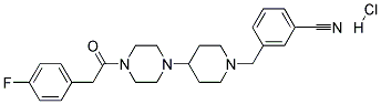 3-[(4-(4-[(4-FLUOROPHENYL)ACETYL]PIPERAZIN-1-YL)PIPERIDIN-1-YL)METHYL]BENZONITRILE HYDROCHLORIDE Struktur