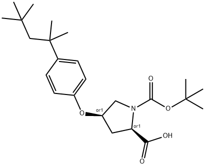 (2S,4S)-1-(TERT-BUTOXYCARBONYL)-4-[4-(1,1,3,3-TETRAMETHYLBUTYL)PHENOXY]-2-PYRROLIDINECARBOXYLIC ACID Struktur