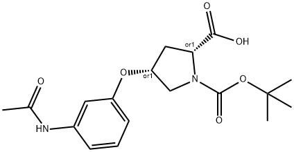 (2S,4S)-4-[3-(ACETYLAMINO)PHENOXY]-1-(TERT-BUTOXYCARBONYL)-2-PYRROLIDINECARBOXYLIC ACID Struktur