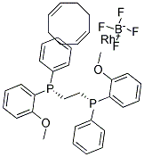 (S,S)-(-)-1,2-BIS[(O-METHOXYPHENYL)(PHENYL)PHOSPHINO]ETHANE(1,5-CYCLOOCTADIENE)RHODIUM (I) TETRAFLUOROBORATE Struktur