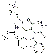 4-(TERT-BUTYL-DIMETHYL-SILANYLOXY)-2-[2-CARBOXY-2-(9H-FLUOREN-9-YLMETHOXYCARBONYLAMINO)-ETHYL]-PYRROLIDINE-1-CARBOXYLIC ACID TERT-BUTYL ESTER Struktur