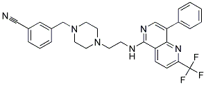 3-([4-(2-([8-PHENYL-2-(TRIFLUOROMETHYL)-1,6-NAPHTHYRIDIN-5-YL]AMINO)ETHYL)PIPERAZIN-1-YL]METHYL)BENZONITRILE Struktur