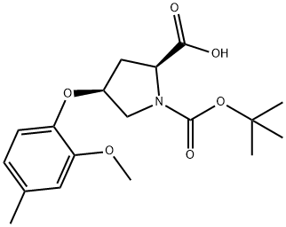 (2S,4S)-1-(TERT-BUTOXYCARBONYL)-4-(2-METHOXY-4-METHYLPHENOXY)-2-PYRROLIDINECARBOXYLIC ACID Struktur