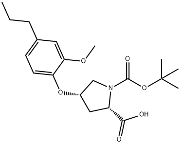 (2S,4S)-1-(TERT-BUTOXYCARBONYL)-4-(2-METHOXY-4-PROPYLPHENOXY)-2-PYRROLIDINECARBOXYLIC ACID Struktur