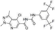 N-[(4-chloro-1,3-dimethyl-1H-pyrazolo[3,4-b]pyridin-5-yl)carbonyl]-N'-[3,5-di(trifluoromethyl)phenyl]urea Struktur