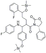 3-{2-[3-(Fluorophenyl)-3-(Trimethylsilyloxy)-Propyl]-3-(4-Fluorophenylamino)-3-(4-Trimethylsilyloxyphenyl)-1-Oxopropyl}-4-(S)-Phenyloxazolidin-2-One Struktur