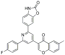 6-[6-(4-FLUORO-PHENYL)-4-(6-METHYL-4-OXO-4H-CHROMEN-3-YL)-PYRIDIN-2-YL]-3H-BENZOOXAZOL-2-ONE Struktur