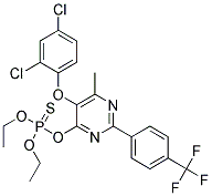 O-{5-(2,4-dichlorophenoxy)-6-methyl-2-[4-(trifluoromethyl)phenyl]pyrimidin-4-yl} O,O-diethyl phosphothioate Struktur