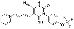 5-(1-Aza-4-phenylbuta-1,3-dienyl)-4-imino-2-oxo-3-(4-(trifluoromethoxy)phenyl)-1H-1,3-diazine-6-carbonitrile Struktur