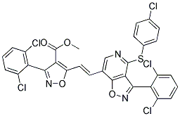 Methyl 5-(2-(4-((4-chlorophenyl)sulfanyl)-3-(2,6-dichlorophenyl)isoxazolo[4,5-c]pyridin-7-yl)vinyl)-3-(2,6-dichlorophenyl)-4-isoxazolecarboxylate Struktur