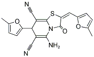 (2E)-5-AMINO-7-(5-METHYL-2-FURYL)-2-[(5-METHYL-2-FURYL)METHYLENE]-3-OXO-2,3-DIHYDRO-7H-[1,3]THIAZOLO[3,2-A]PYRIDINE-6,8-DICARBONITRILE Struktur