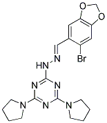 (E)-2-(2-((6-BROMOBENZO[D][1,3]DIOXOL-5-YL)METHYLENE)HYDRAZINYL)-4,6-DI(PYRROLIDIN-1-YL)-1,3,5-TRIAZINE Struktur