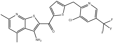 (3-AMINO-4,6-DIMETHYLTHIENO[2,3-B]PYRIDIN-2-YL)(5-([3-CHLORO-5-(TRIFLUOROMETHYL)-2-PYRIDINYL]METHYL)-2-THIENYL)METHANONE Struktur