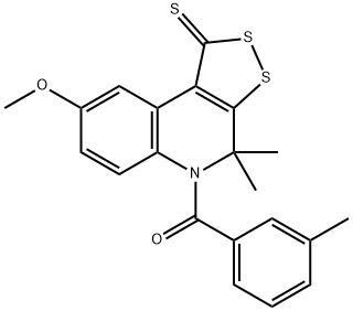 8-METHOXY-4,4-DIMETHYL-5-(3-METHYLBENZOYL)-4,5-DIHYDRO-1H-[1,2]DITHIOLO[3,4-C]QUINOLINE-1-THIONE Struktur