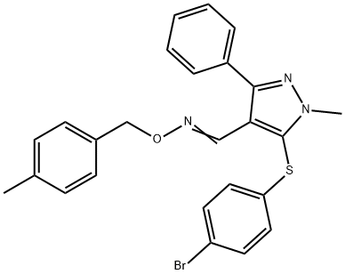 5-[(4-BROMOPHENYL)SULFANYL]-1-METHYL-3-PHENYL-1H-PYRAZOLE-4-CARBALDEHYDE O-(4-METHYLBENZYL)OXIME Struktur